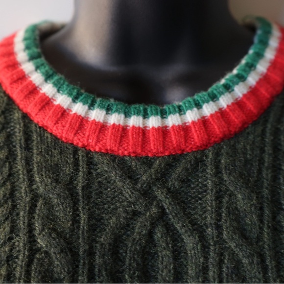 Green Ribbed Crewneck Sweater with Stripes - Picture 7 of 8